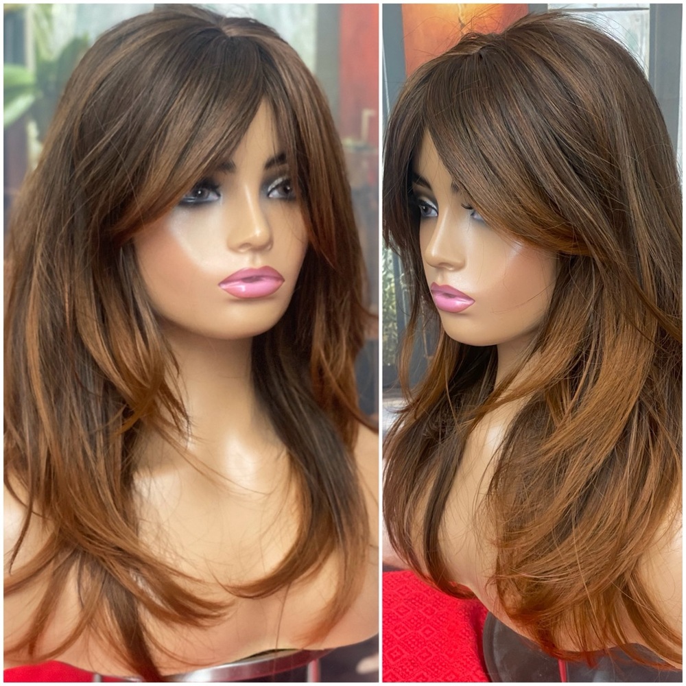 Brunette ginger highlight wig